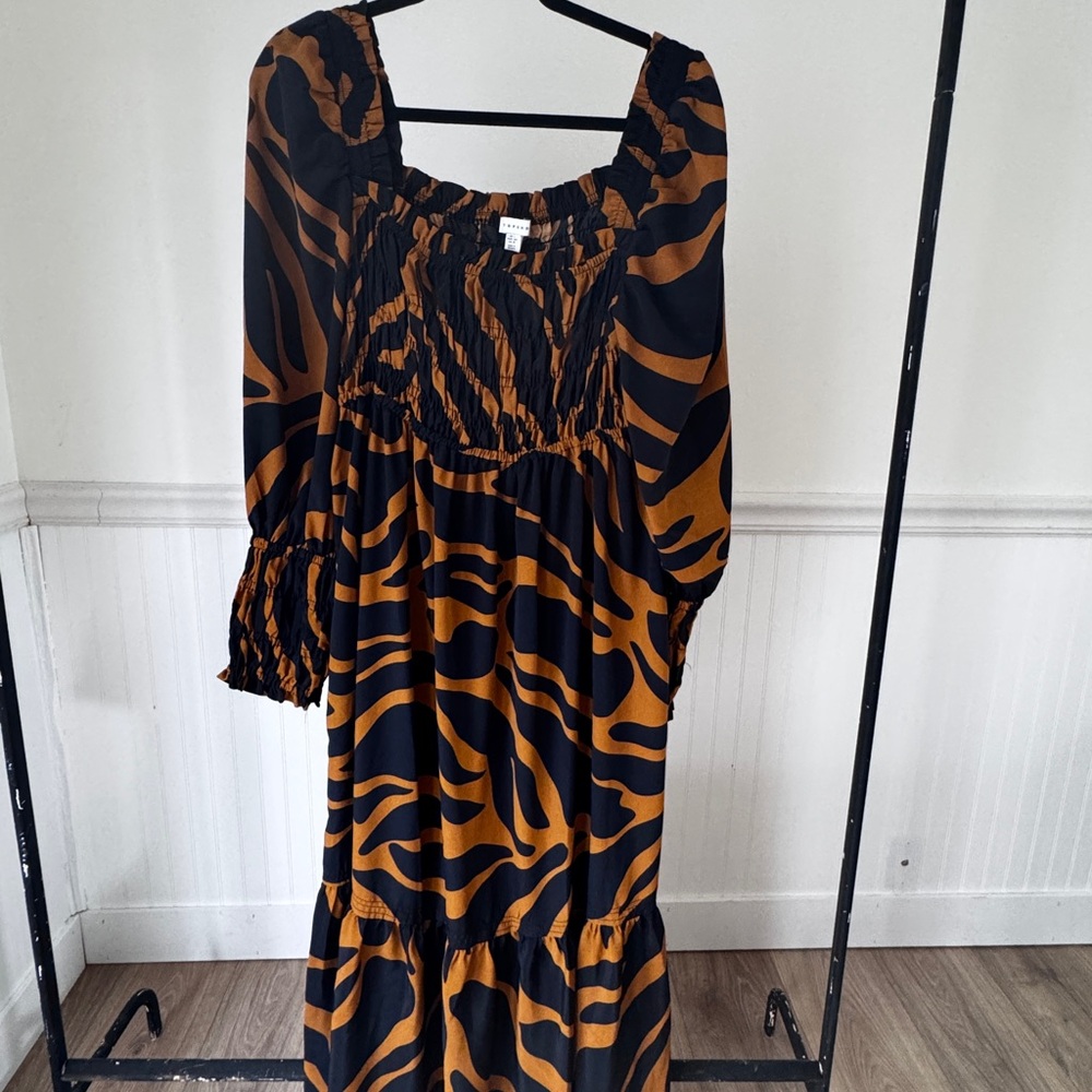 Topshop Black & Brown Tiger-Print Maxi Dress